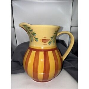 Gail Pittman Siena 64oz Ceramic Pitcher Yellow Leaves Orange And Red Stripes